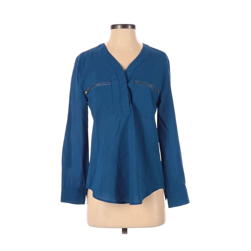 Francesca's Anthropologie Blue Long Sleeve Blouse S Women’s V-Neck Casual Top Wi